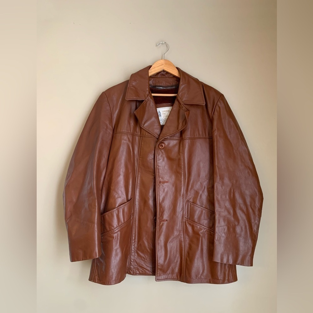 Vintage 1970s 70s tan brown leather jacket coat london fog classic